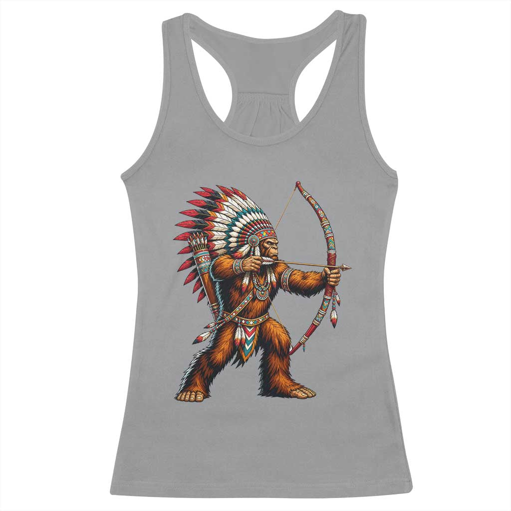 Native American Bigfoot Chief Racerback Tank Top Forest Warrior Pride Graphic TS12 Sport Gray Print Your Wear