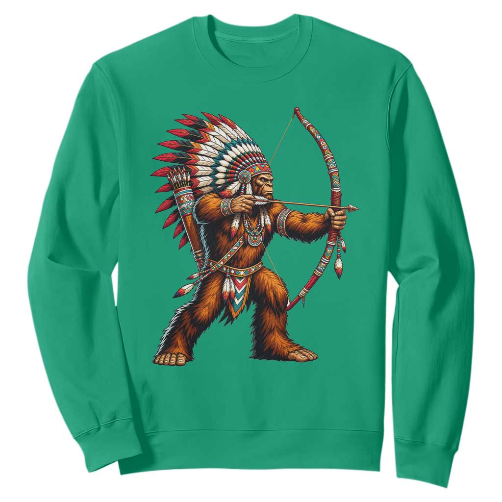 Native American Bigfoot Chief Sweatshirt Forest Warrior Pride Graphic TS12 Irish Green Print Your Wear