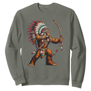 Native American Bigfoot Chief Sweatshirt Forest Warrior Pride Graphic TS12 Military Green Print Your Wear