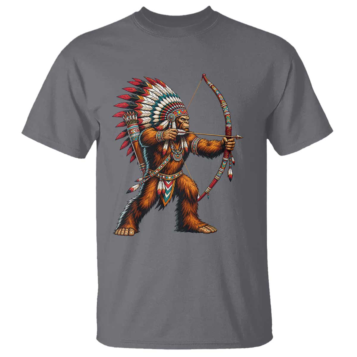 Native American Bigfoot Chief T Shirt Forest Warrior Pride Graphic TS12 Charcoal Print Your Wear