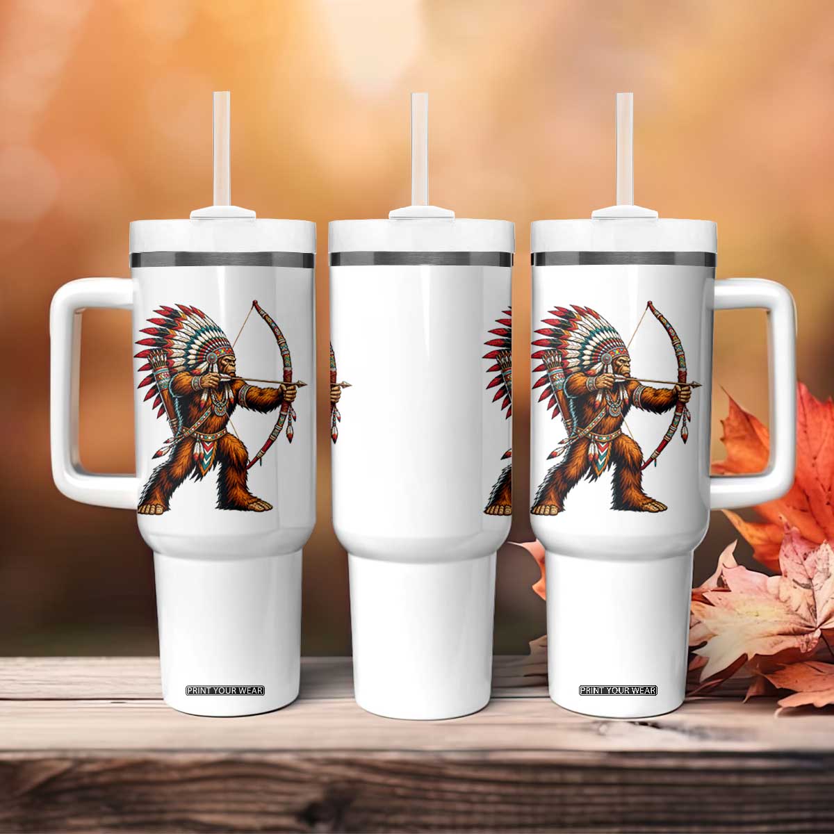 Native American Bigfoot Chief Tumbler With Handle Forest Warrior Pride Graphic TS12 Print Your Wear