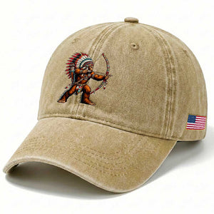 Native American Bigfoot Chief Washed Cotton Baseball Cap Forest Warrior Pride Graphic TS12 Print Your Wear