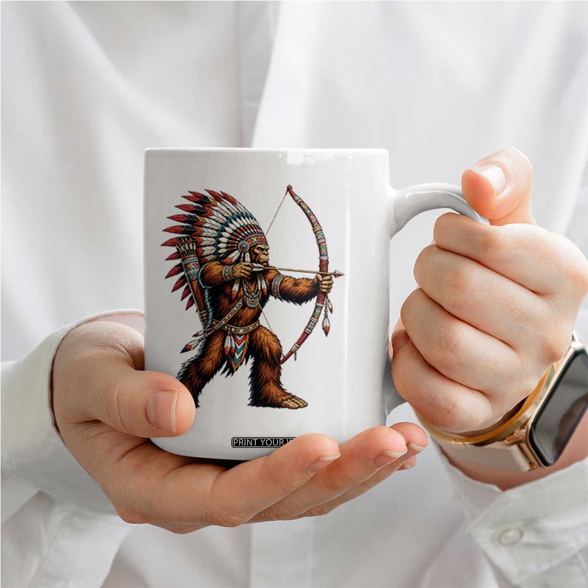 Native American Bigfoot Chief Coffee Mug Forest Warrior Pride Graphic TS12 Print Your Wear