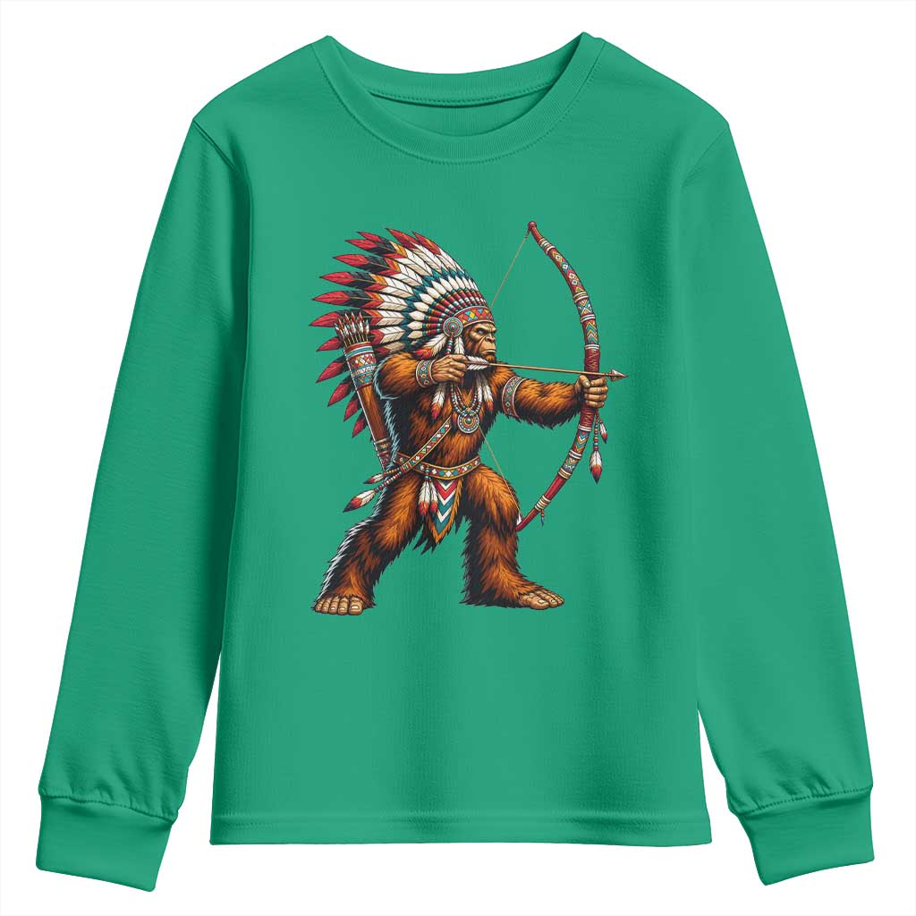 Native American Bigfoot Chief Youth Sweatshirt Forest Warrior Pride Graphic TS12 Irish Green Print Your Wear