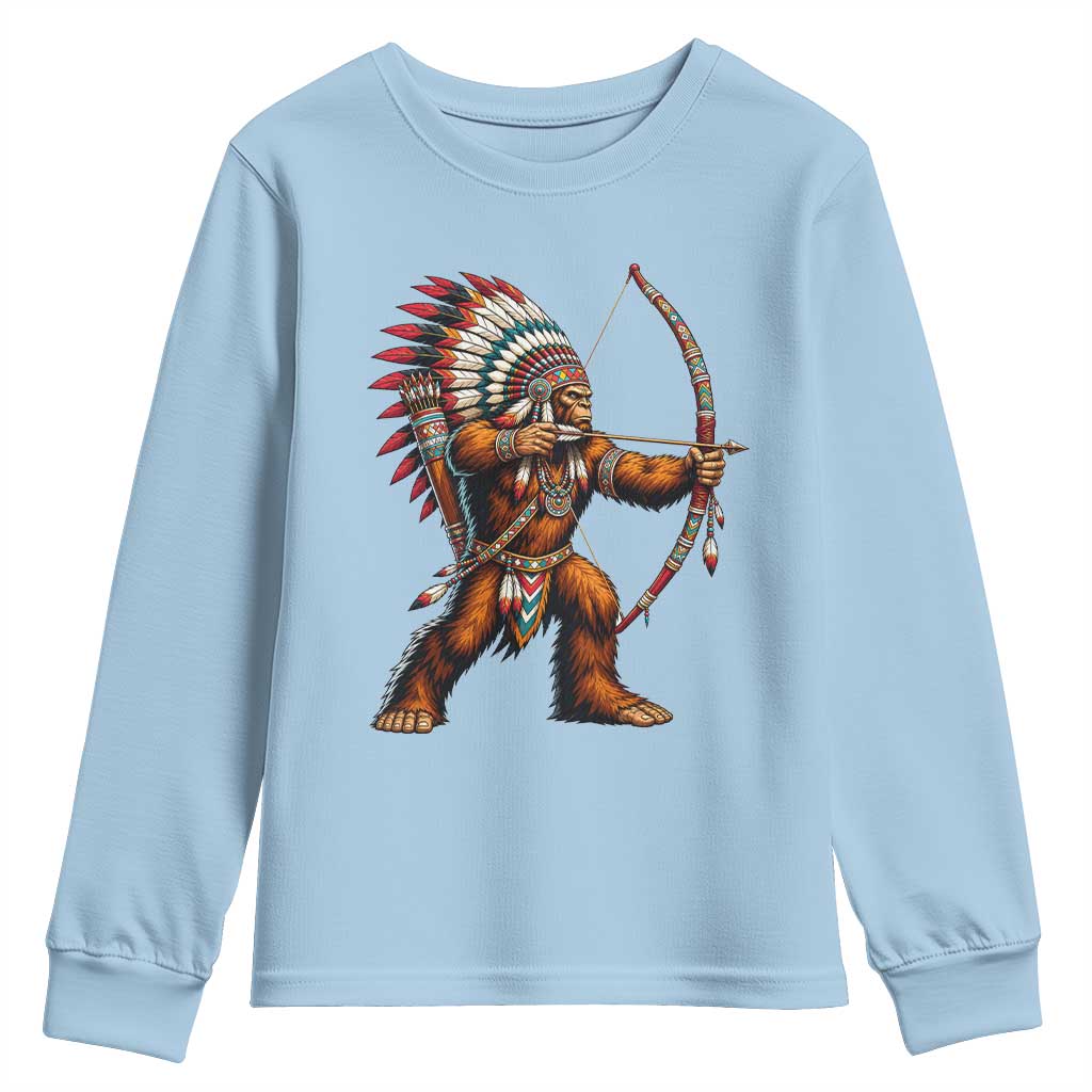 Native American Bigfoot Chief Youth Sweatshirt Forest Warrior Pride Graphic TS12 Light Blue Print Your Wear