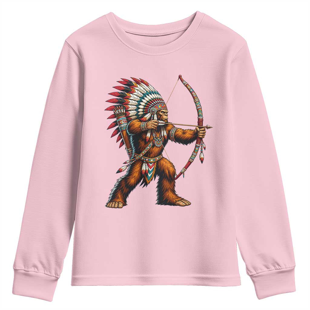 Native American Bigfoot Chief Youth Sweatshirt Forest Warrior Pride Graphic TS12 Light Pink Print Your Wear