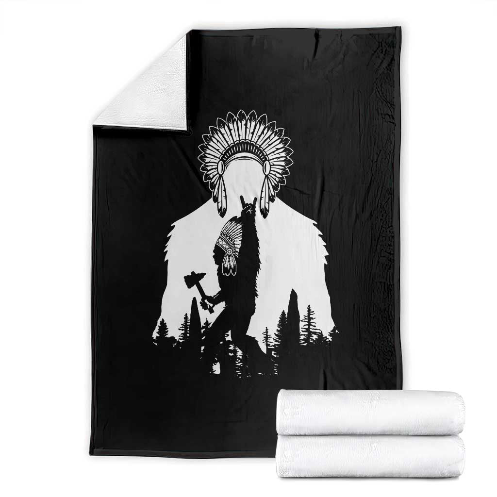 Bigfoot Native American Chief Throw Blanket Hunting Spear Warrior Graphic TS12 Black Print Your Wear