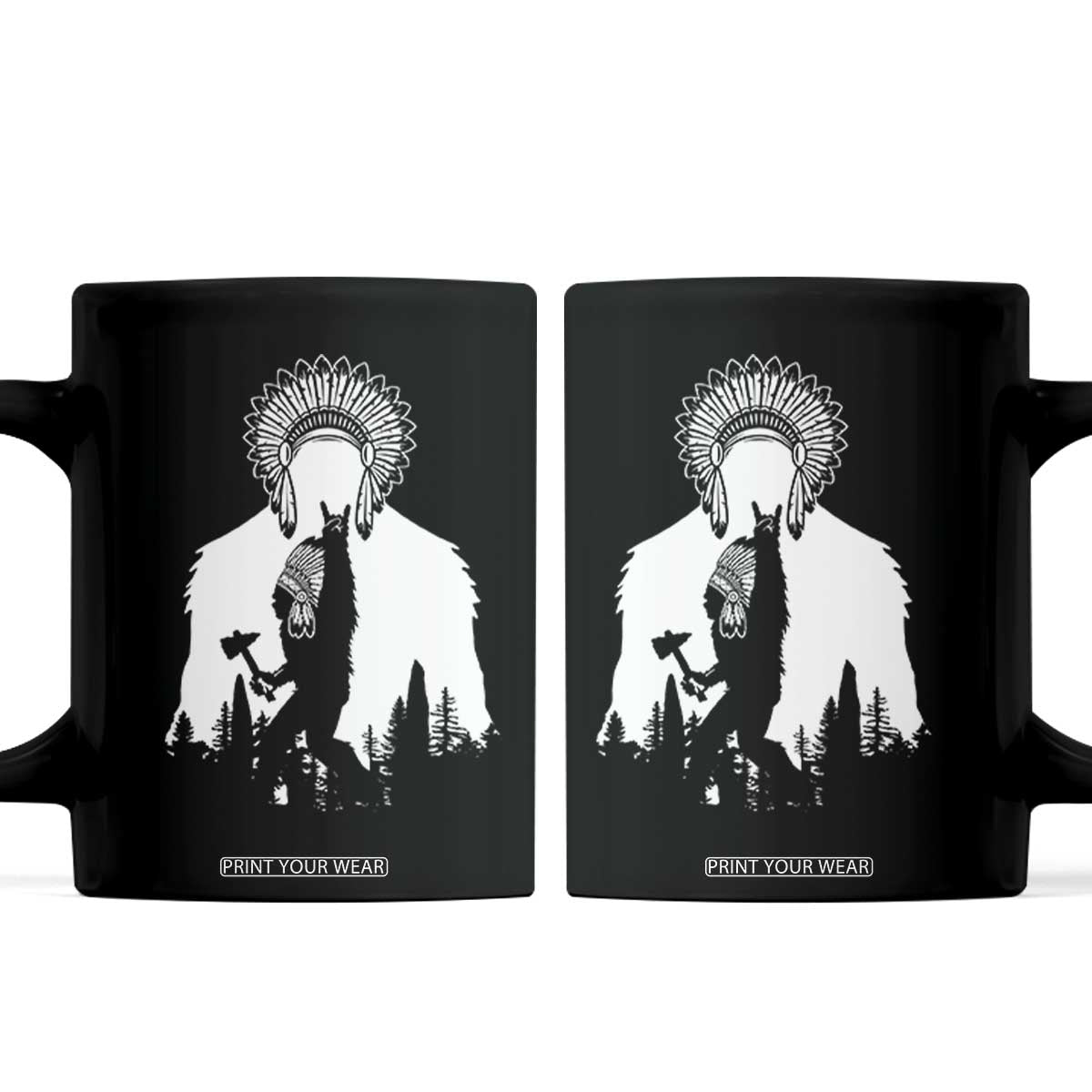 Bigfoot Native American Chief Coffee Mug Hunting Spear Warrior Graphic TS12 Black Print Your Wear