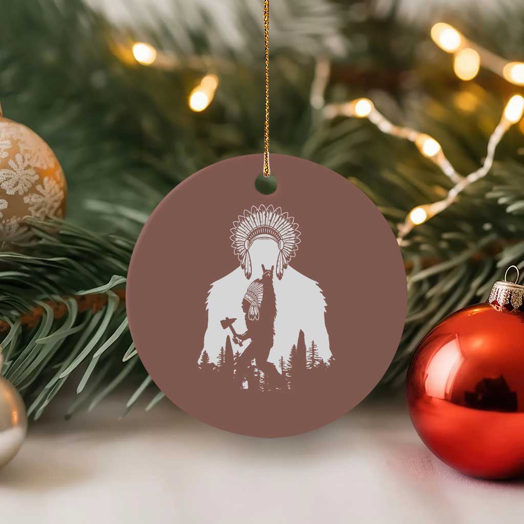 Bigfoot Native American Chief Ceramic Ornament Hunting Spear Warrior Graphic TS12 1pc Mocha Print Your Wear
