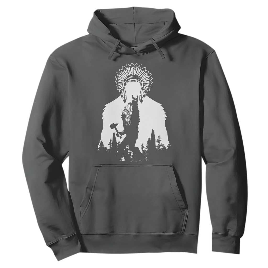 Bigfoot Native American Chief Hoodie Hunting Spear Warrior Graphic TS12 Dark Heather Print Your Wear