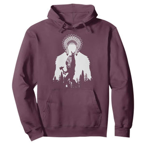Bigfoot Native American Chief Hoodie Hunting Spear Warrior Graphic TS12 Maroon Print Your Wear