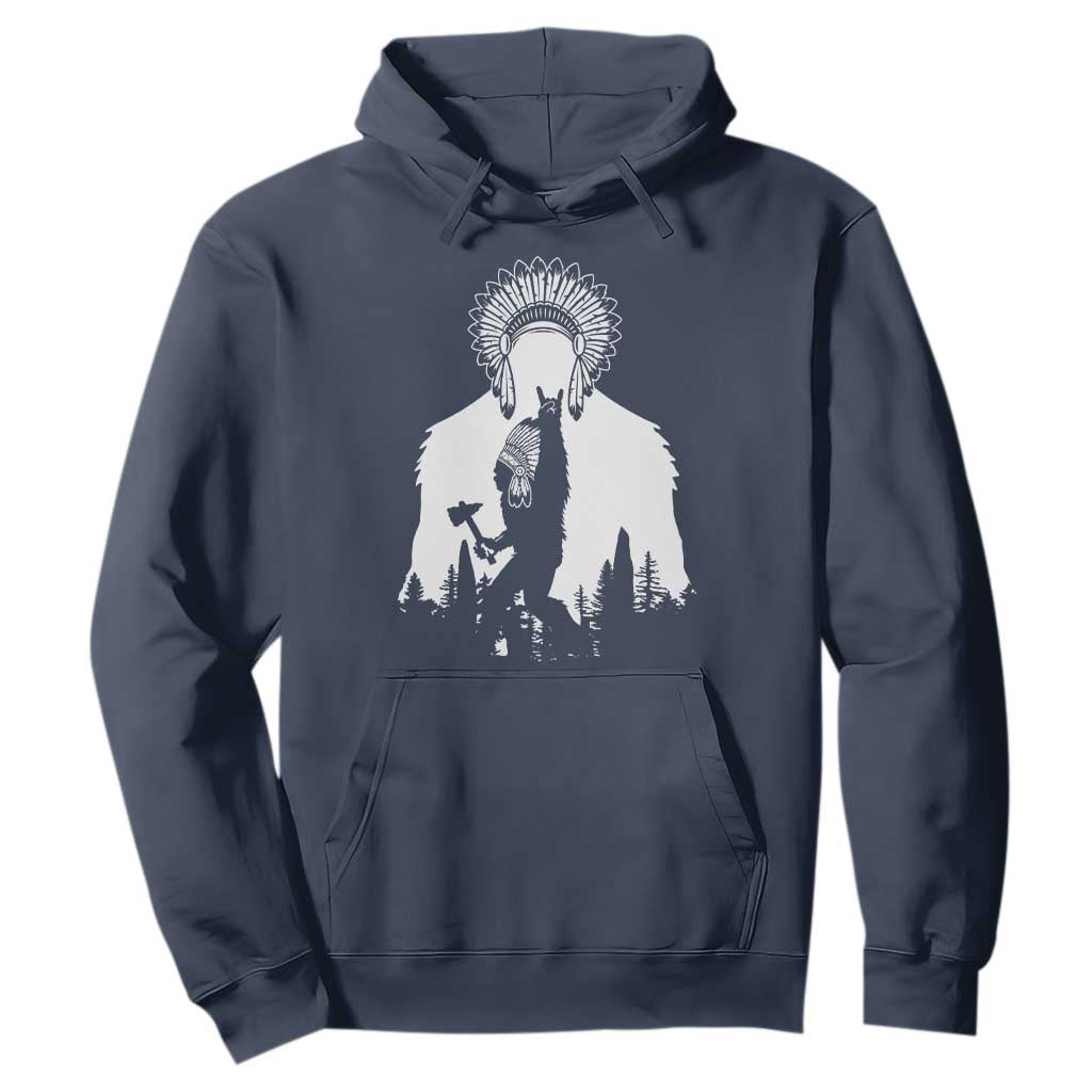 Bigfoot Native American Chief Hoodie Hunting Spear Warrior Graphic TS12 Navy Print Your Wear