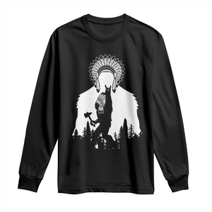 Bigfoot Native American Chief Long Sleeve Shirt Hunting Spear Warrior Graphic TS12 Black Print Your Wear