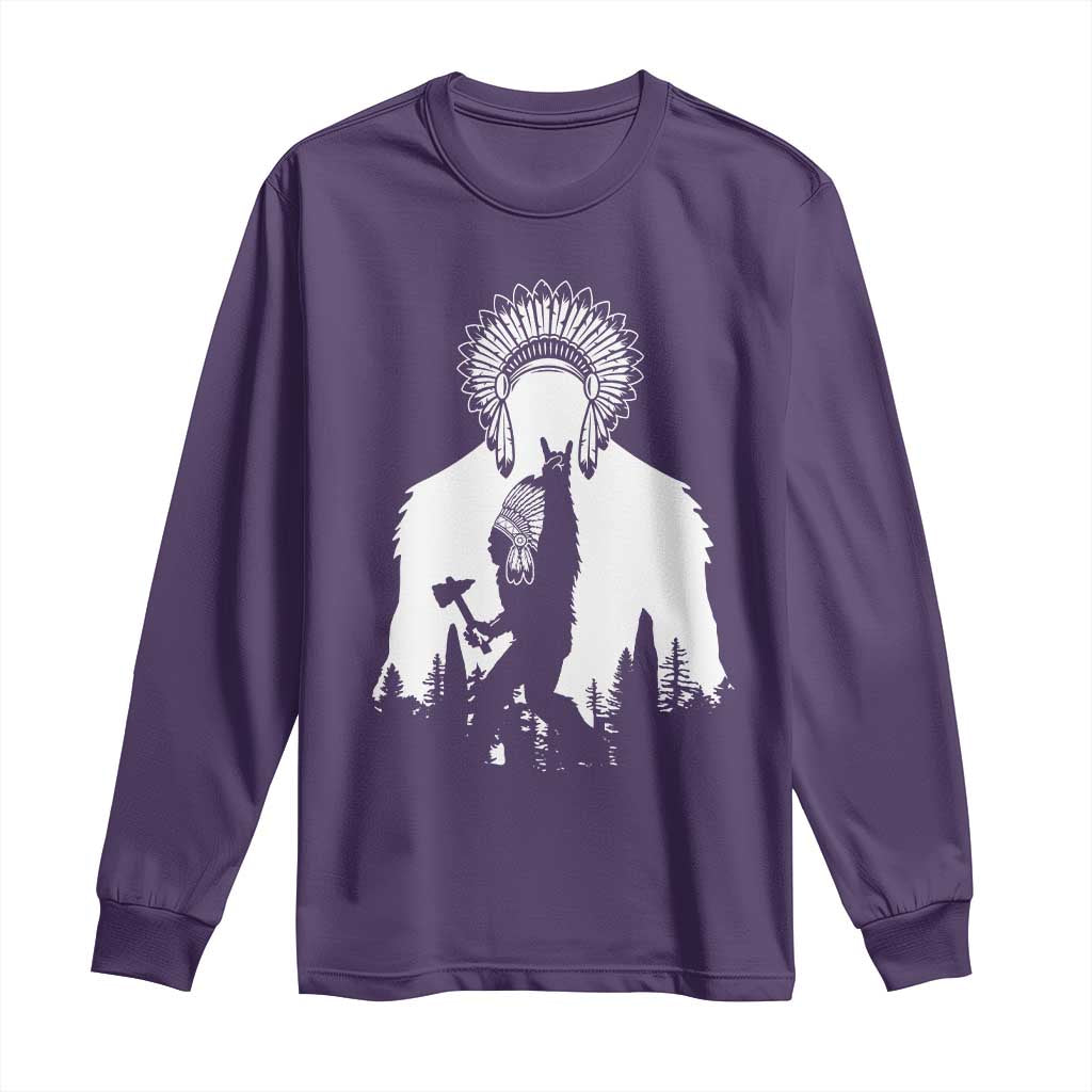 Bigfoot Native American Chief Long Sleeve Shirt Hunting Spear Warrior Graphic TS12 Purple Print Your Wear