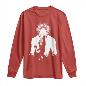 Bigfoot Native American Chief Long Sleeve Shirt Hunting Spear Warrior Graphic TS12 Red Print Your Wear