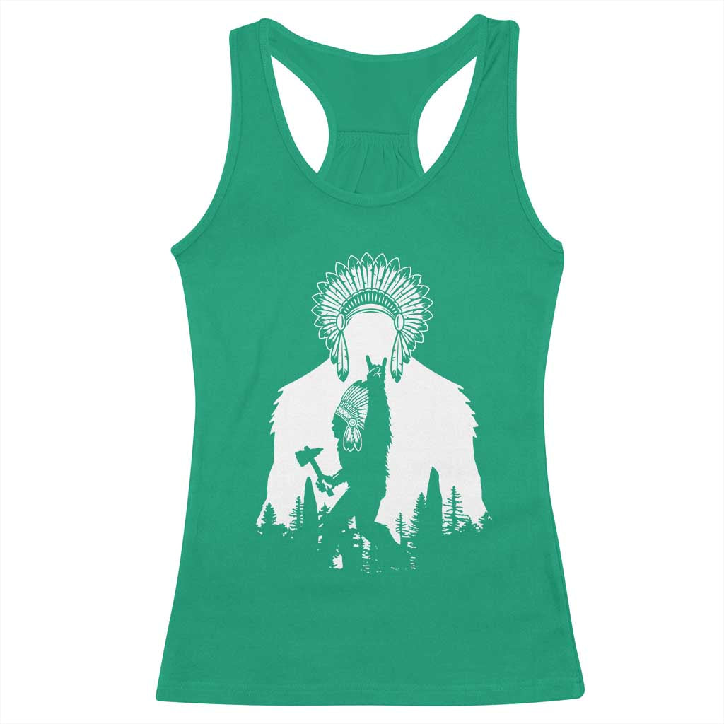 Bigfoot Native American Chief Racerback Tank Top Hunting Spear Warrior Graphic TS12 Irish Green Print Your Wear