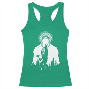 Bigfoot Native American Chief Racerback Tank Top Hunting Spear Warrior Graphic TS12 Irish Green Print Your Wear