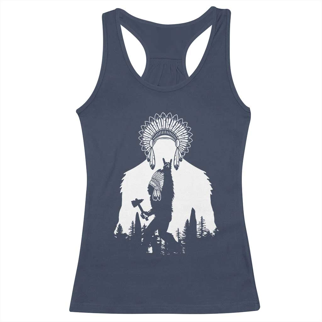 Bigfoot Native American Chief Racerback Tank Top Hunting Spear Warrior Graphic TS12 Navy Print Your Wear