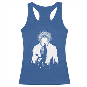 Bigfoot Native American Chief Racerback Tank Top Hunting Spear Warrior Graphic TS12 Royal Blue Print Your Wear