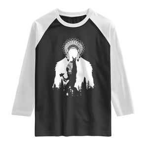 Bigfoot Native American Chief Raglan Shirt Hunting Spear Warrior Graphic TS12 Black White Print Your Wear