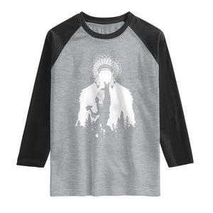 Bigfoot Native American Chief Raglan Shirt Hunting Spear Warrior Graphic TS12 Heather Gray Black Print Your Wear