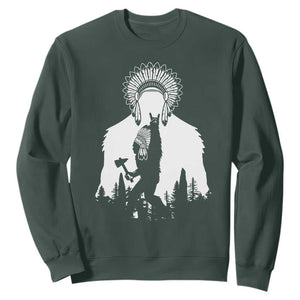 Bigfoot Native American Chief Sweatshirt Hunting Spear Warrior Graphic TS12 Dark Forest Green Print Your Wear