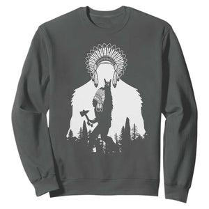 Bigfoot Native American Chief Sweatshirt Hunting Spear Warrior Graphic TS12 Dark Heather Print Your Wear