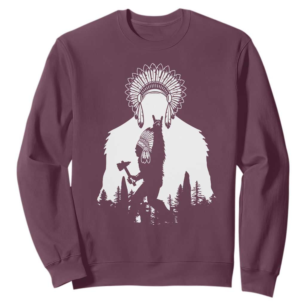 Bigfoot Native American Chief Sweatshirt Hunting Spear Warrior Graphic TS12 Maroon Print Your Wear