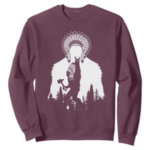 Bigfoot Native American Chief Sweatshirt Hunting Spear Warrior Graphic TS12 Maroon Print Your Wear