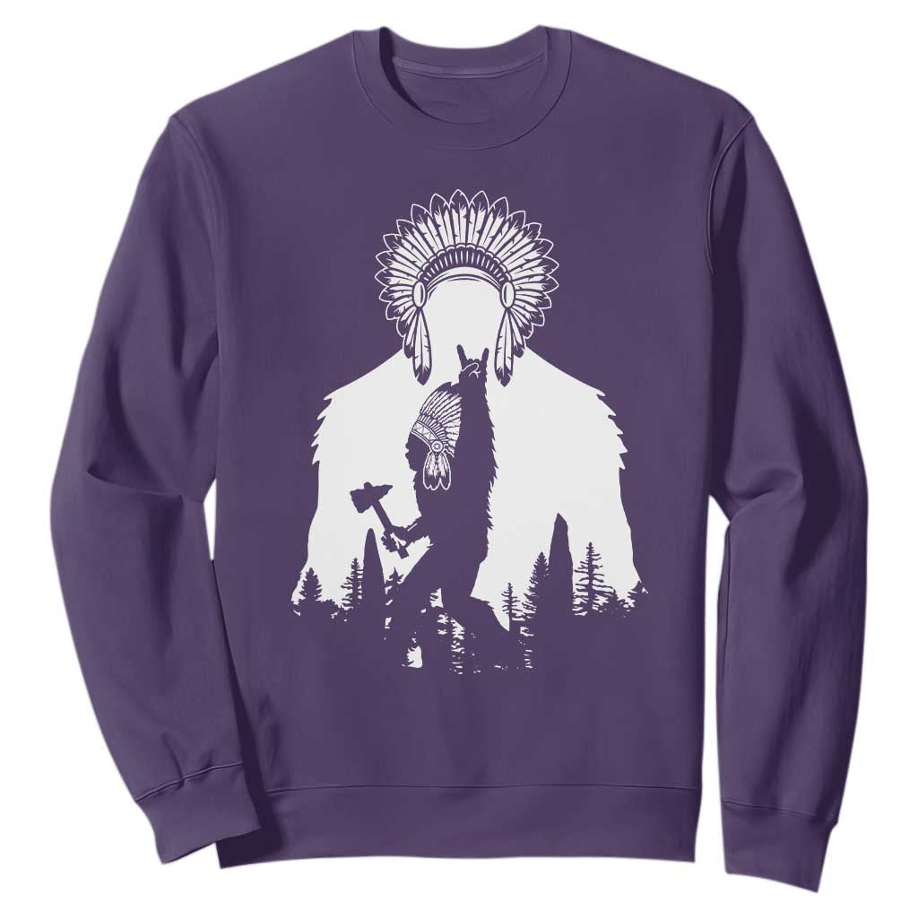 Bigfoot Native American Chief Sweatshirt Hunting Spear Warrior Graphic TS12 Purple Print Your Wear