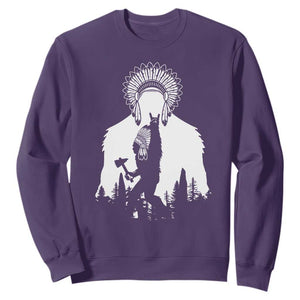 Bigfoot Native American Chief Sweatshirt Hunting Spear Warrior Graphic TS12 Purple Print Your Wear