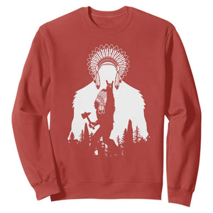 Bigfoot Native American Chief Sweatshirt Hunting Spear Warrior Graphic TS12 Red Print Your Wear