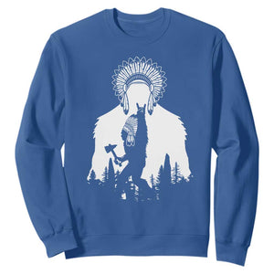 Bigfoot Native American Chief Sweatshirt Hunting Spear Warrior Graphic TS12 Royal Blue Print Your Wear