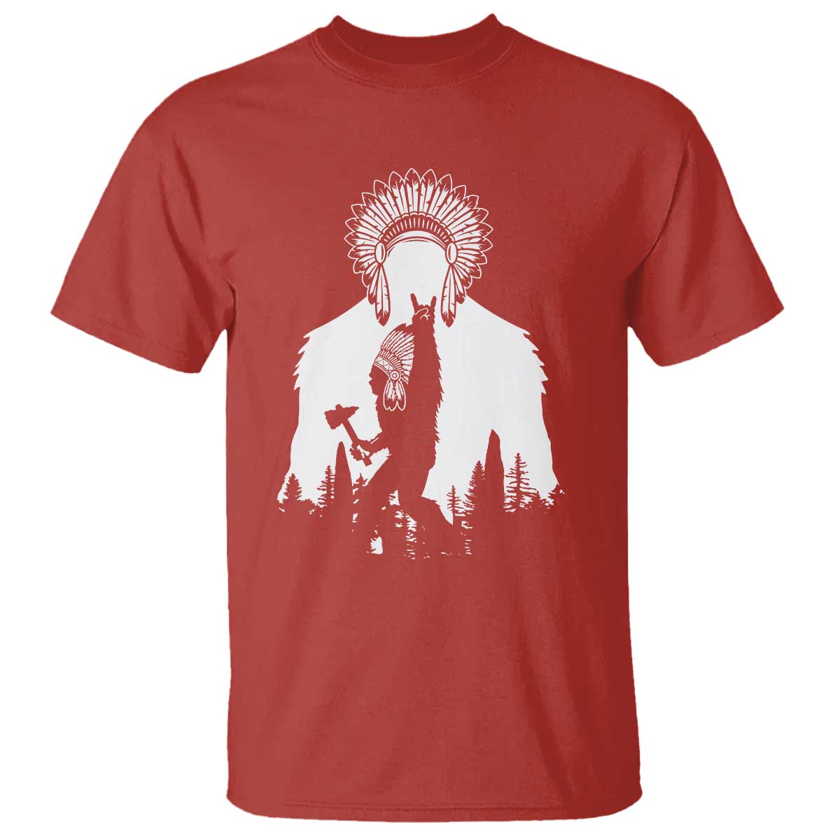 Bigfoot Native American Chief T Shirt Hunting Spear Warrior Graphic TS12 Red Print Your Wear