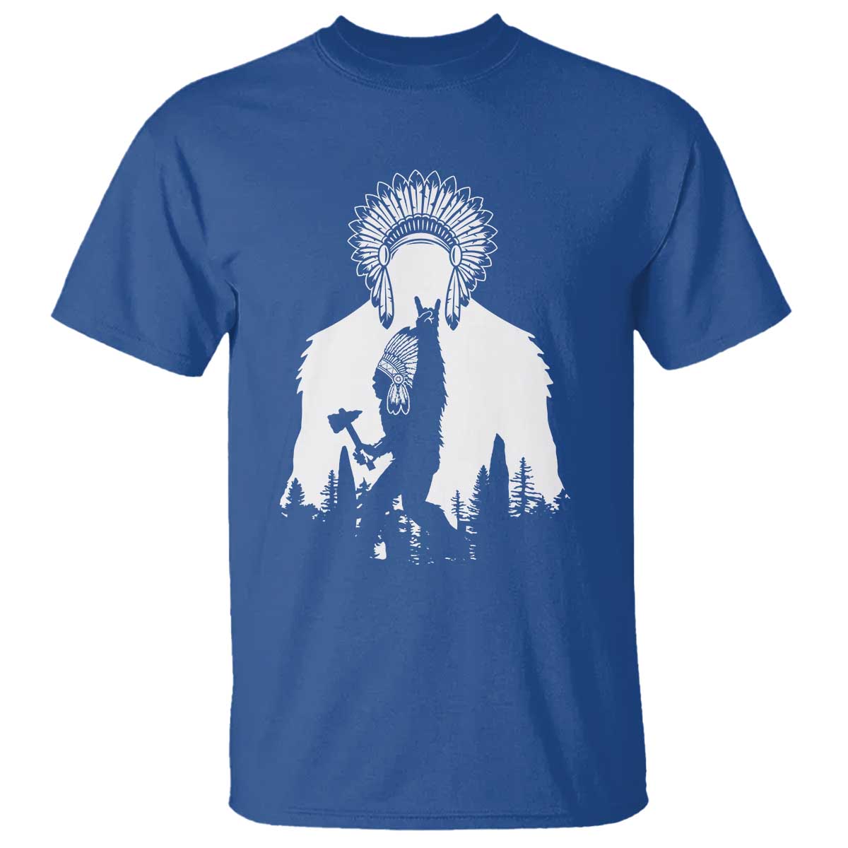 Bigfoot Native American Chief T Shirt Hunting Spear Warrior Graphic TS12 Royal Blue Print Your Wear
