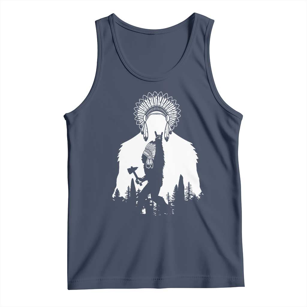 Bigfoot Native American Chief Tank Top Hunting Spear Warrior Graphic TS12 Navy Print Your Wear