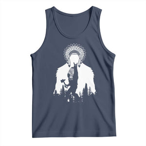 Bigfoot Native American Chief Tank Top Hunting Spear Warrior Graphic TS12 Navy Print Your Wear