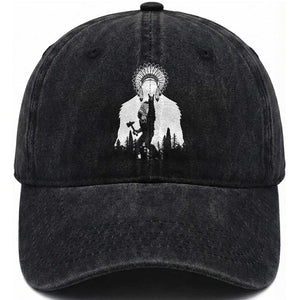 Bigfoot Native American Chief Washed Cotton Baseball Cap Hunting Spear Warrior Graphic TS12 Print Your Wear