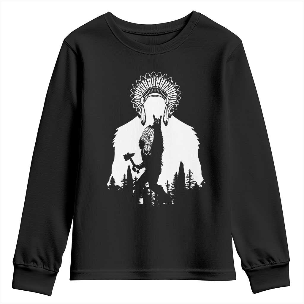 Bigfoot Native American Chief Youth Sweatshirt Hunting Spear Warrior Graphic TS12 Black Print Your Wear