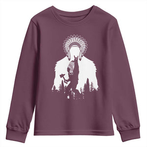 Bigfoot Native American Chief Youth Sweatshirt Hunting Spear Warrior Graphic TS12 Maroon Print Your Wear