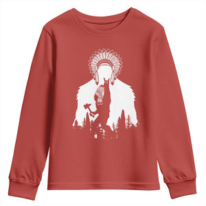 Bigfoot Native American Chief Youth Sweatshirt Hunting Spear Warrior Graphic TS12 Red Print Your Wear