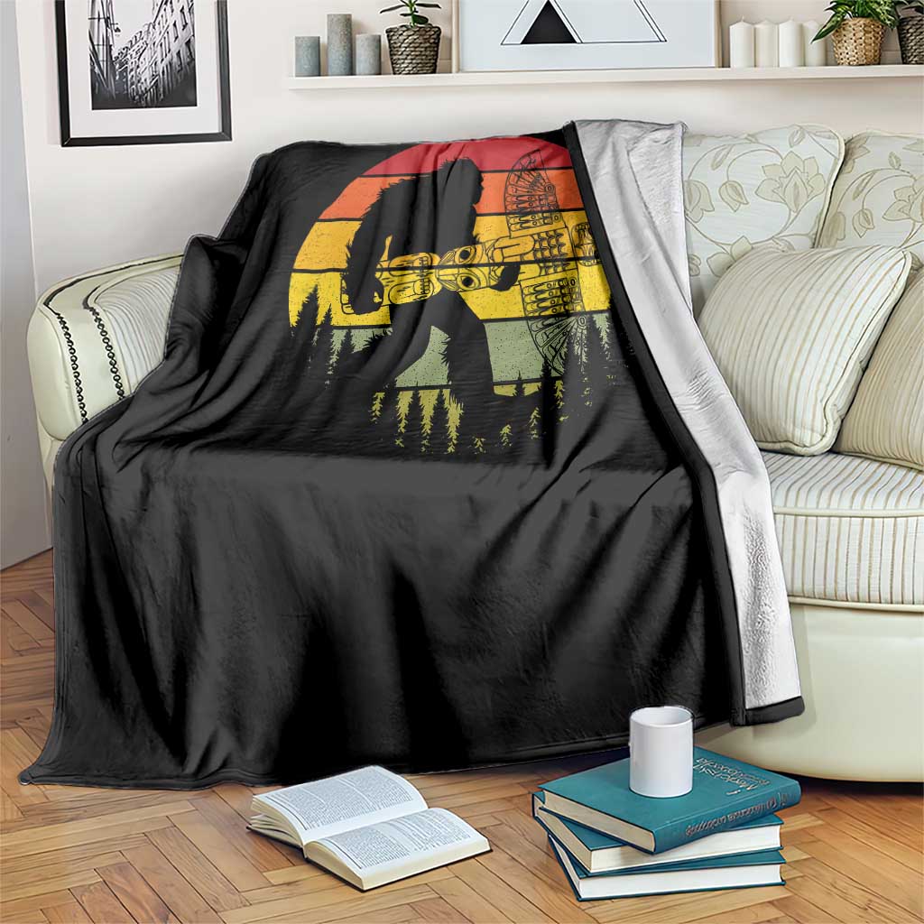 Vintage Pacific Northwest Bigfoot With Totem Pole Throw Blanket TS12 Print Your Wear