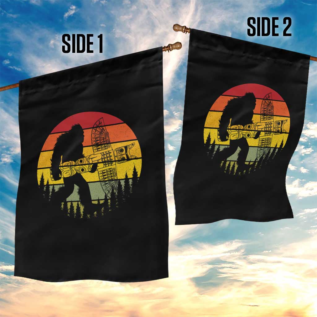 Vintage Pacific Northwest Bigfoot With Totem Pole Garden Flag TS12 Print Your Wear
