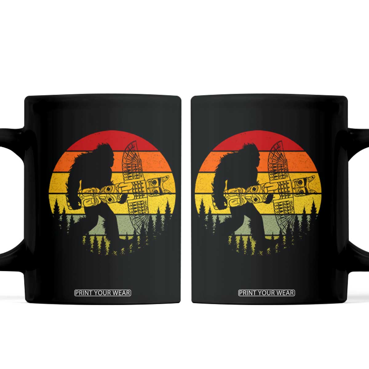 Vintage Pacific Northwest Bigfoot With Totem Pole Coffee Mug TS12 Black Print Your Wear