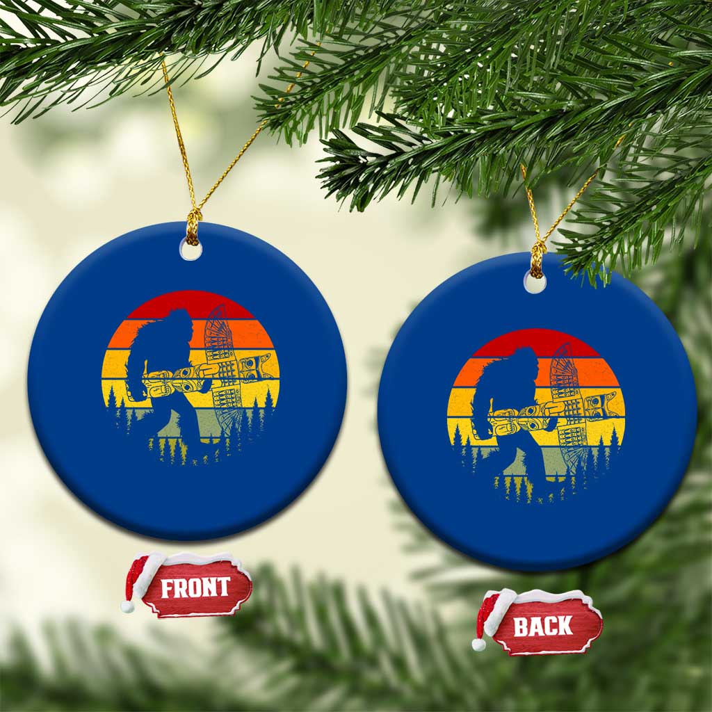Vintage Pacific Northwest Bigfoot With Totem Pole Ceramic Ornament TS12 1pc Blue Print Your Wear