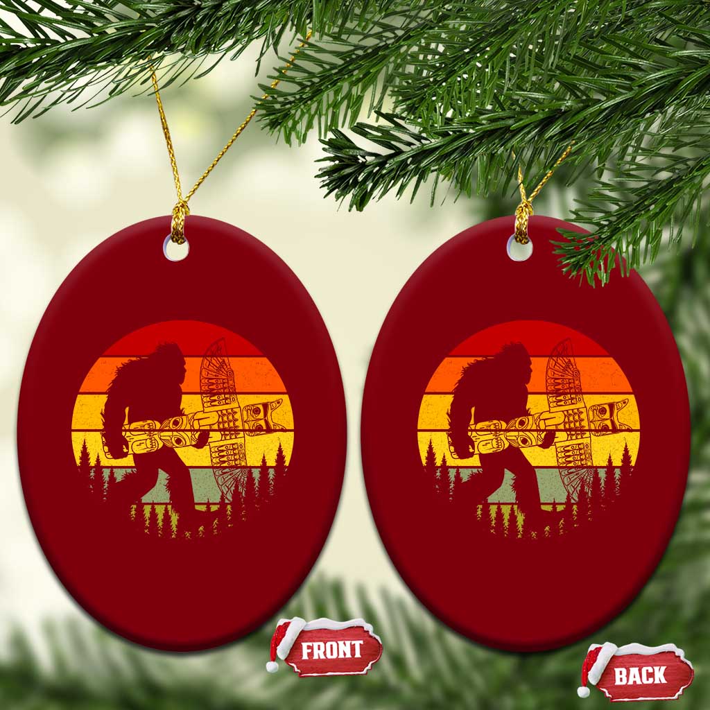 Vintage Pacific Northwest Bigfoot With Totem Pole Ceramic Ornament TS12 Print Your Wear