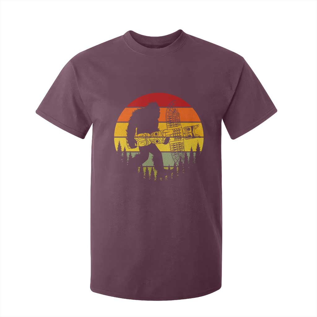 Vintage Pacific Northwest Bigfoot With Totem Pole T Shirt For Kid TS12 Maroon Print Your Wear