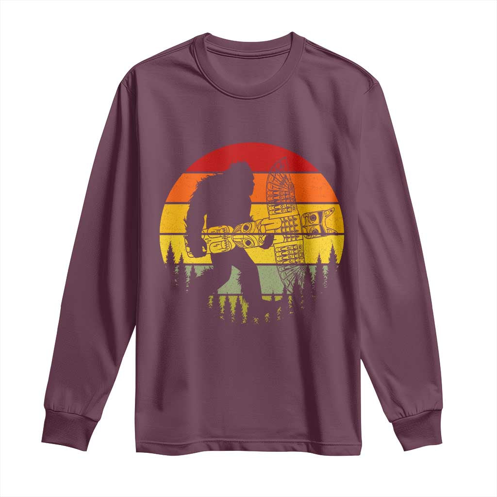 Vintage Pacific Northwest Bigfoot With Totem Pole Long Sleeve Shirt TS12 Maroon Print Your Wear
