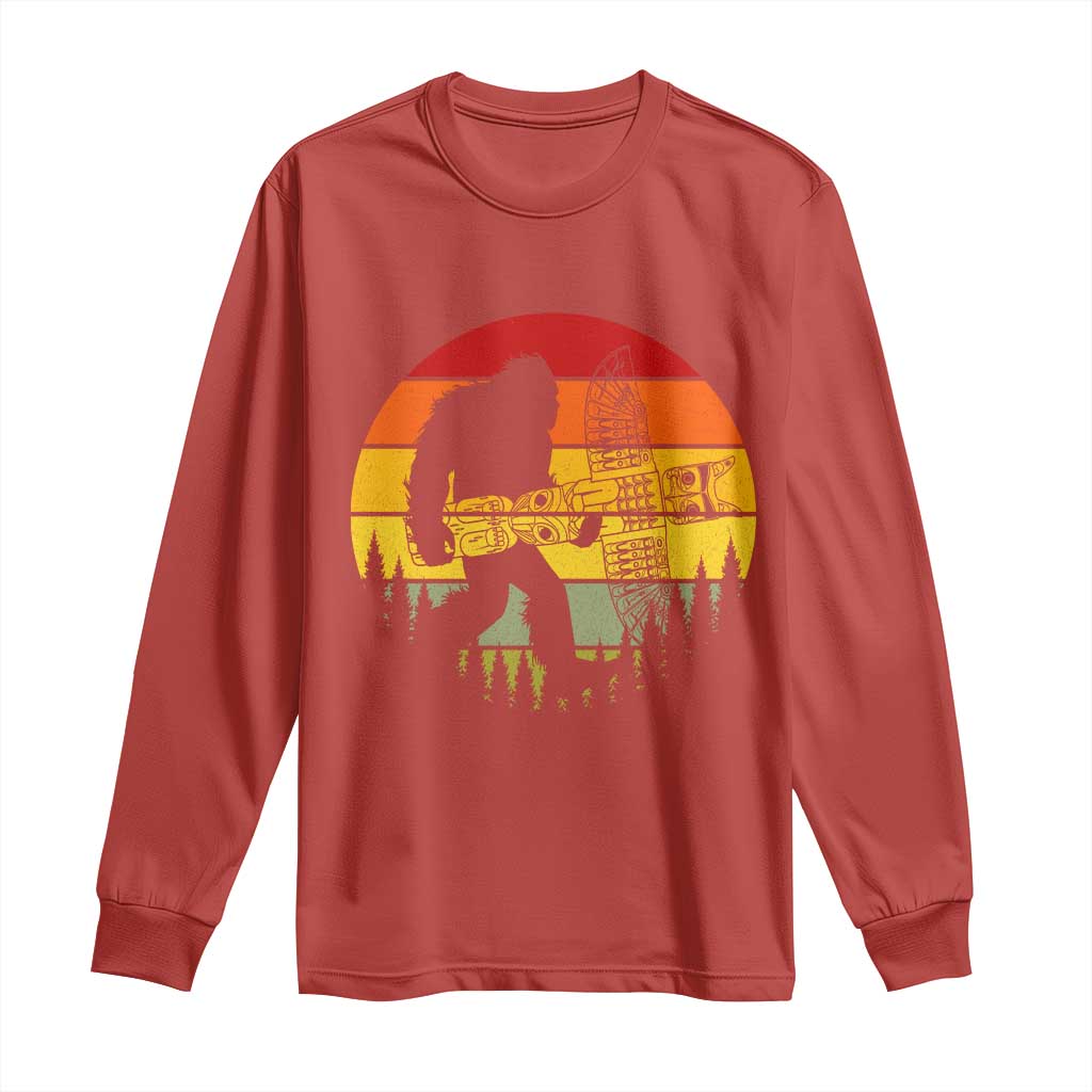 Vintage Pacific Northwest Bigfoot With Totem Pole Long Sleeve Shirt TS12 Red Print Your Wear
