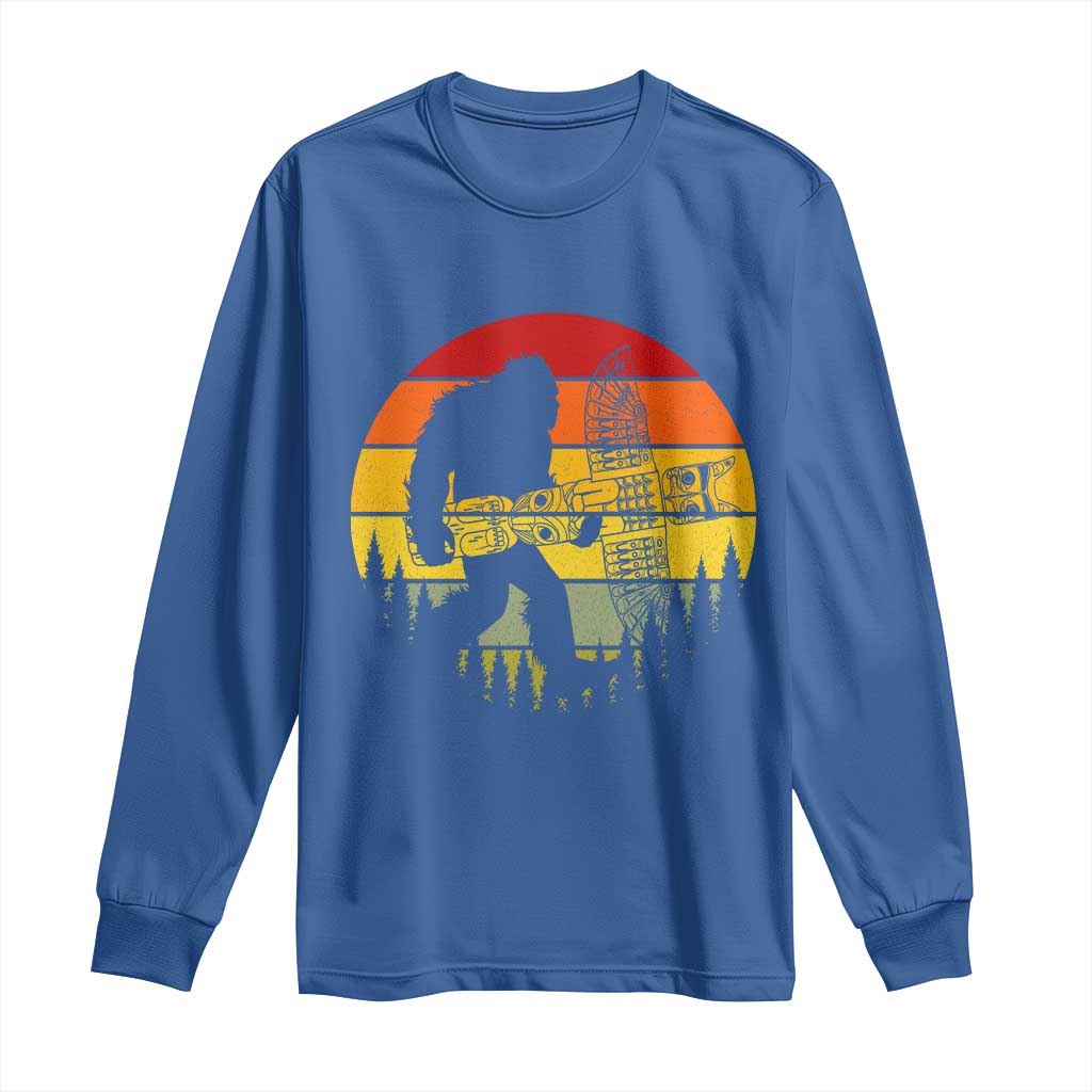 Vintage Pacific Northwest Bigfoot With Totem Pole Long Sleeve Shirt TS12 Royal Blue Print Your Wear